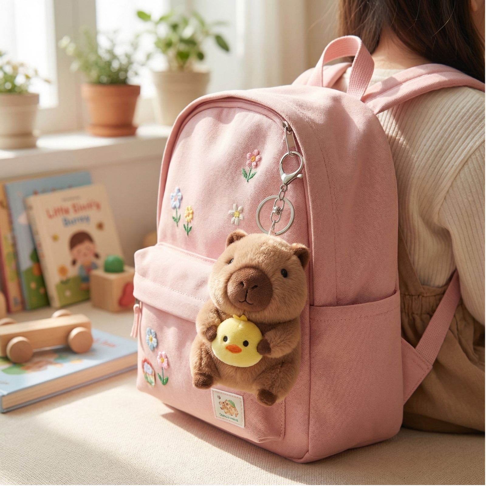 Cute Capybara Plush Keychain with Chick – Soft Kawaii Bag Charm for Backpack & Gifts